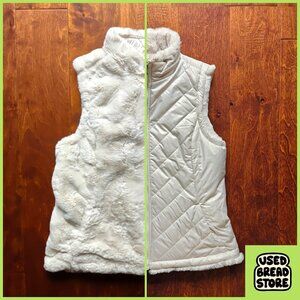 Womens M Original Nicole Miller Ivory White Reversible Puffer Faux Fur Vest